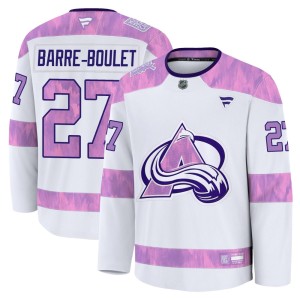 Youth Fanatics Colorado Avalanche Alex Barre-Boulet White 2024 Hockey Fights Cancer Practice Jersey - Premium