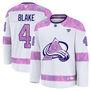 Youth Fanatics Colorado Avalanche Rob Blake White 2024 Hockey Fights Cancer Practice Jersey - Premium