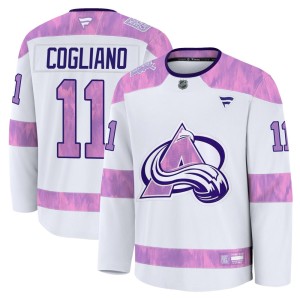 Youth Fanatics Colorado Avalanche Andrew Cogliano White 2024 Hockey Fights Cancer Practice Jersey - Premium