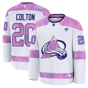 Youth Fanatics Colorado Avalanche Ross Colton White 2024 Hockey Fights Cancer Practice Jersey - Premium