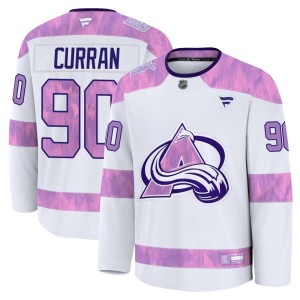 Youth Fanatics Colorado Avalanche Maxmilian Curran White 2024 Hockey Fights Cancer Practice Jersey - Premium