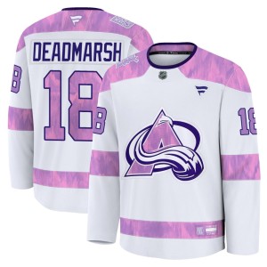 Youth Fanatics Colorado Avalanche Adam Deadmarsh White 2024 Hockey Fights Cancer Practice Jersey - Premium
