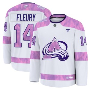 Youth Fanatics Colorado Avalanche Theoren Fleury White 2024 Hockey Fights Cancer Practice Jersey - Premium