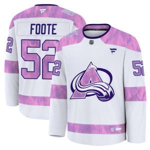 Youth Fanatics Colorado Avalanche Adam Foote White 2024 Hockey Fights Cancer Practice Jersey - Premium