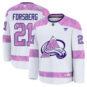 Youth Fanatics Colorado Avalanche Peter Forsberg White 2024 Hockey Fights Cancer Practice Jersey - Premium