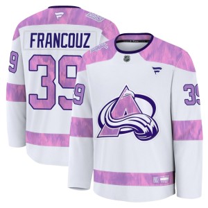 Youth Fanatics Colorado Avalanche Pavel Francouz White 2024 Hockey Fights Cancer Practice Jersey - Premium