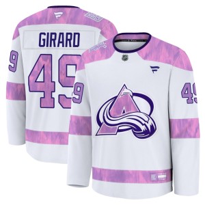 Youth Fanatics Colorado Avalanche Samuel Girard White 2024 Hockey Fights Cancer Practice Jersey - Premium