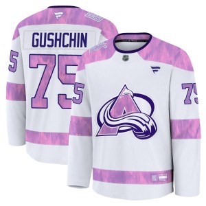 Youth Fanatics Colorado Avalanche Danil Gushchin White 2024 Hockey Fights Cancer Practice Jersey - Premium