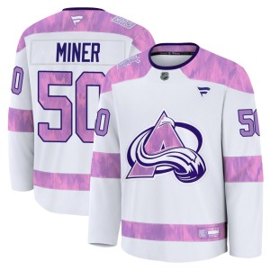 Youth Fanatics Colorado Avalanche Trent Miner White 2024 Hockey Fights Cancer Practice Jersey - Premium