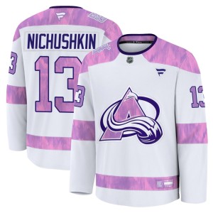 Youth Fanatics Colorado Avalanche Valeri Nichushkin White 2024 Hockey Fights Cancer Practice Jersey - Premium