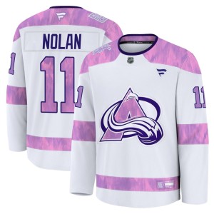 Youth Fanatics Colorado Avalanche Owen Nolan White 2024 Hockey Fights Cancer Practice Jersey - Premium