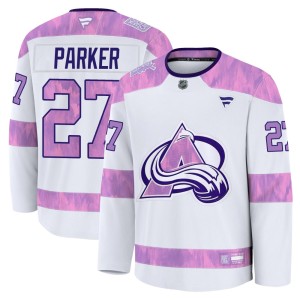 Youth Fanatics Colorado Avalanche Scott Parker White 2024 Hockey Fights Cancer Practice Jersey - Premium