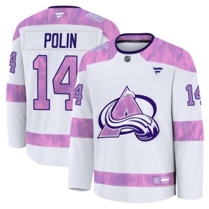 Youth Fanatics Colorado Avalanche Jason Polin White 2024 Hockey Fights Cancer Practice Jersey - Premium