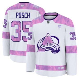 Youth Fanatics Colorado Avalanche Isak Posch White 2024 Hockey Fights Cancer Practice Jersey - Premium
