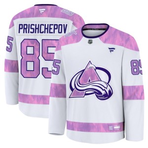 Youth Fanatics Colorado Avalanche Nikita Prishchepov White 2024 Hockey Fights Cancer Practice Jersey - Premium
