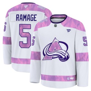 Youth Fanatics Colorado Avalanche Rob Ramage White 2024 Hockey Fights Cancer Practice Jersey - Premium