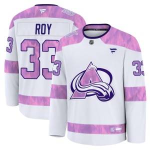 Youth Fanatics Colorado Avalanche Patrick Roy White 2024 Hockey Fights Cancer Practice Jersey - Premium