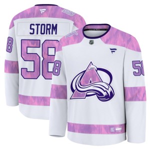 Youth Fanatics Colorado Avalanche Ben Storm White 2024 Hockey Fights Cancer Practice Jersey - Premium