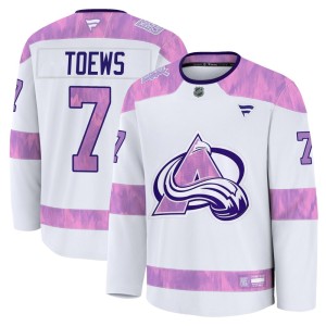 Youth Fanatics Colorado Avalanche Devon Toews White 2024 Hockey Fights Cancer Practice Jersey - Premium