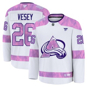 Youth Fanatics Colorado Avalanche Jimmy Vesey White 2024 Hockey Fights Cancer Practice Jersey - Premium