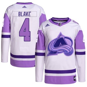 Youth Adidas Colorado Avalanche Rob Blake White/Purple Hockey Fights Cancer Primegreen Jersey - Authentic