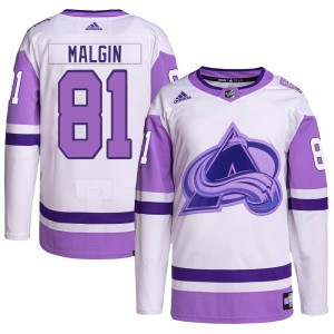 Youth Adidas Colorado Avalanche Denis Malgin White/Purple Hockey Fights Cancer Primegreen Jersey - Authentic