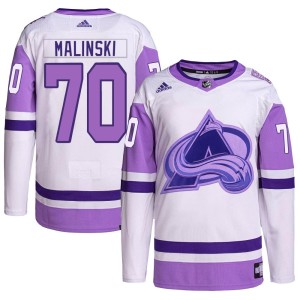 Youth Adidas Colorado Avalanche Sam Malinski White/Purple Hockey Fights Cancer Primegreen Jersey - Authentic