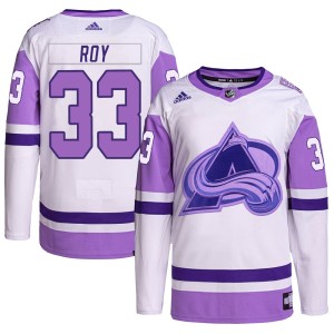 Youth Adidas Colorado Avalanche Patrick Roy White/Purple Hockey Fights Cancer Primegreen Jersey - Authentic