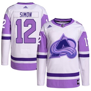 Youth Adidas Colorado Avalanche Chris Simon White/Purple Hockey Fights Cancer Primegreen Jersey - Authentic