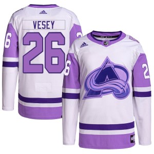 Youth Adidas Colorado Avalanche Jimmy Vesey White/Purple Hockey Fights Cancer Primegreen Jersey - Authentic