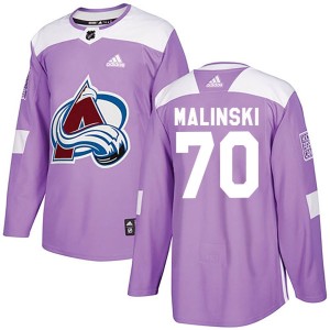 Men's Adidas Colorado Avalanche Sam Malinski Purple Fights Cancer Practice Jersey - Authentic