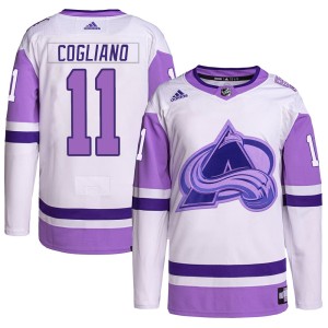 Men's Adidas Colorado Avalanche Andrew Cogliano White/Purple Hockey Fights Cancer Primegreen Jersey - Authentic