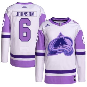 Men's Adidas Colorado Avalanche Erik Johnson White/Purple Hockey Fights Cancer Primegreen Jersey - Authentic