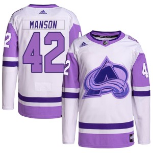 Men's Adidas Colorado Avalanche Josh Manson White/Purple Hockey Fights Cancer Primegreen Jersey - Authentic