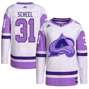 Men's Adidas Colorado Avalanche Adam Scheel White/Purple Hockey Fights Cancer Primegreen Jersey - Authentic