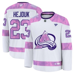 Men's Fanatics Colorado Avalanche Milan Hejduk White 2024 Hockey Fights Cancer Practice Jersey - Premium
