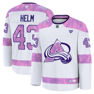 Men's Fanatics Colorado Avalanche Darren Helm White 2024 Hockey Fights Cancer Practice Jersey - Premium