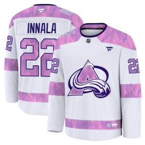 Men's Fanatics Colorado Avalanche Jere Innala White 2024 Hockey Fights Cancer Practice Jersey - Premium