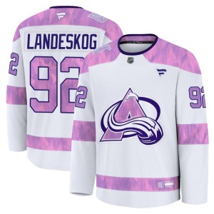Men's Fanatics Colorado Avalanche Gabriel Landeskog White 2024 Hockey Fights Cancer Practice Jersey - Premium