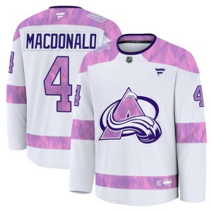 Men's Fanatics Colorado Avalanche Jacob MacDonald White 2024 Hockey Fights Cancer Practice Jersey - Premium
