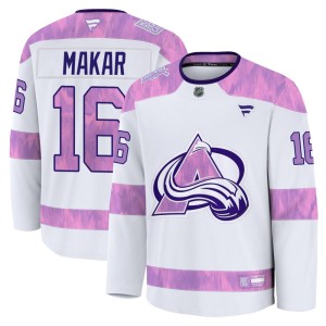 Men's Fanatics Colorado Avalanche Taylor Makar White 2024 Hockey Fights Cancer Practice Jersey - Premium