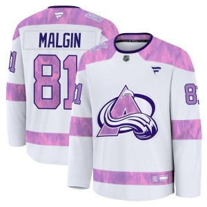Men's Fanatics Colorado Avalanche Denis Malgin White 2024 Hockey Fights Cancer Practice Jersey - Premium