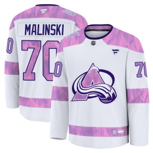 Men's Fanatics Colorado Avalanche Sam Malinski White 2024 Hockey Fights Cancer Practice Jersey - Premium