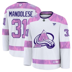 Men's Fanatics Colorado Avalanche Kevin Mandolese White 2024 Hockey Fights Cancer Practice Jersey - Premium