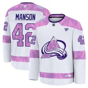 Men's Fanatics Colorado Avalanche Josh Manson White 2024 Hockey Fights Cancer Practice Jersey - Premium