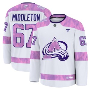 Men's Fanatics Colorado Avalanche Keaton Middleton White 2024 Hockey Fights Cancer Practice Jersey - Premium