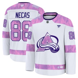 Men's Fanatics Colorado Avalanche Martin Necas White 2024 Hockey Fights Cancer Practice Jersey - Premium