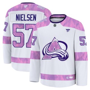 Men's Fanatics Colorado Avalanche Tristen Nielsen White 2024 Hockey Fights Cancer Practice Jersey - Premium