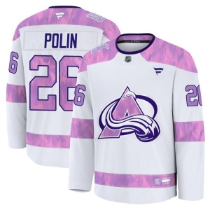 Men's Fanatics Colorado Avalanche Jason Polin White 2024 Hockey Fights Cancer Practice Jersey - Premium