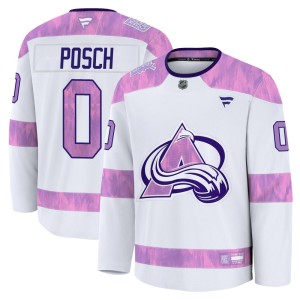 Men's Fanatics Colorado Avalanche Isak Posch White 2024 Hockey Fights Cancer Practice Jersey - Premium
